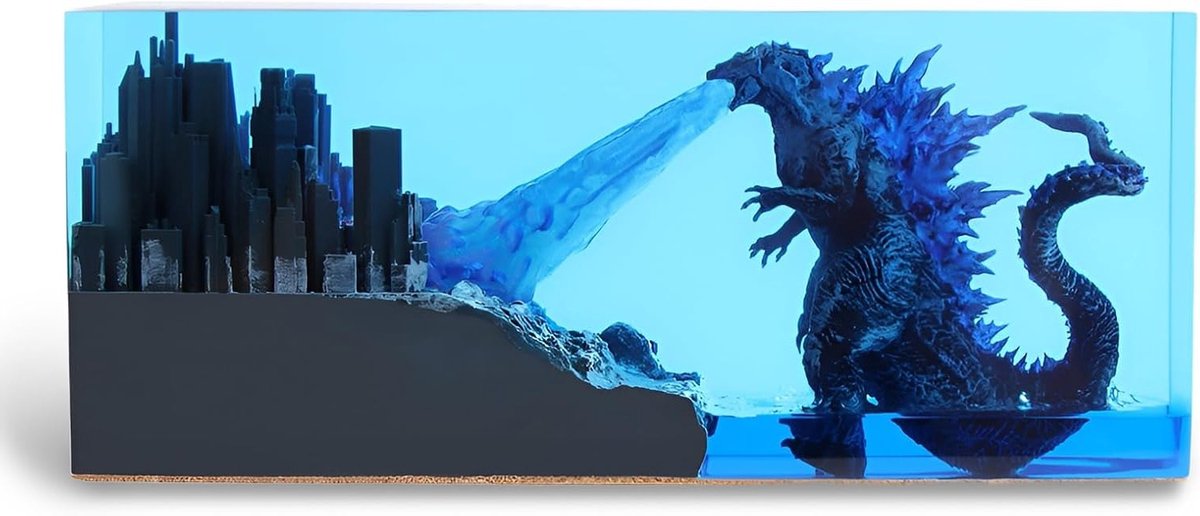 Godzilla Epoxy Hars Nachtlampje, Verstelbare Verlichting, Monster Decoratie, USB Slaaplicht, 7.5 cm, Voor Slaapkamer, Binnenruimte en Thuisgebruik
