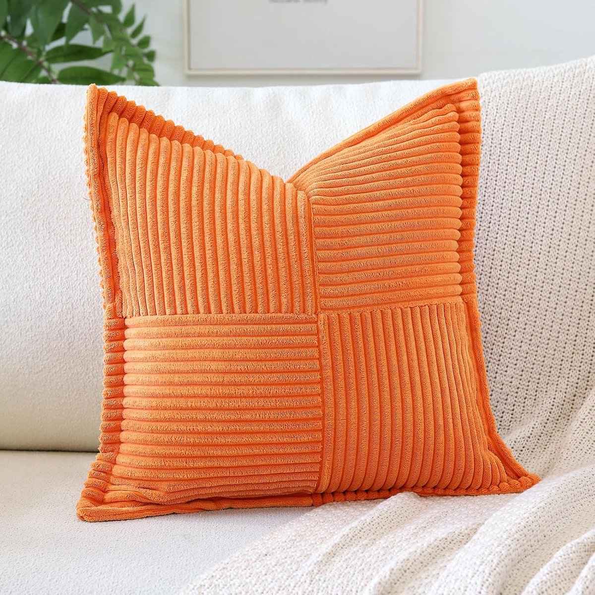 SnelShoppen - Corduroy Kussenhoes 40x40 cm, Decoratieve Kussenhoes, Zachte Gooi Kussenhoes, Oranje, Perfect voor Bank, Woonkamer, Slaapkamer, Elegant