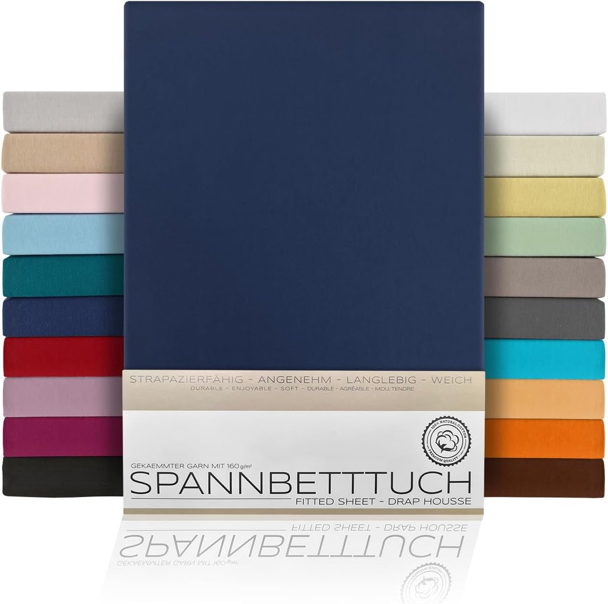 SnelShoppen - Fitted Sheet Boxspring 140x200x45 cm - Premium Jersey Katoen - Extra Zacht en Duurzaam - Navy Blauw - Ideaal voor Slaapkamer en Gastenka