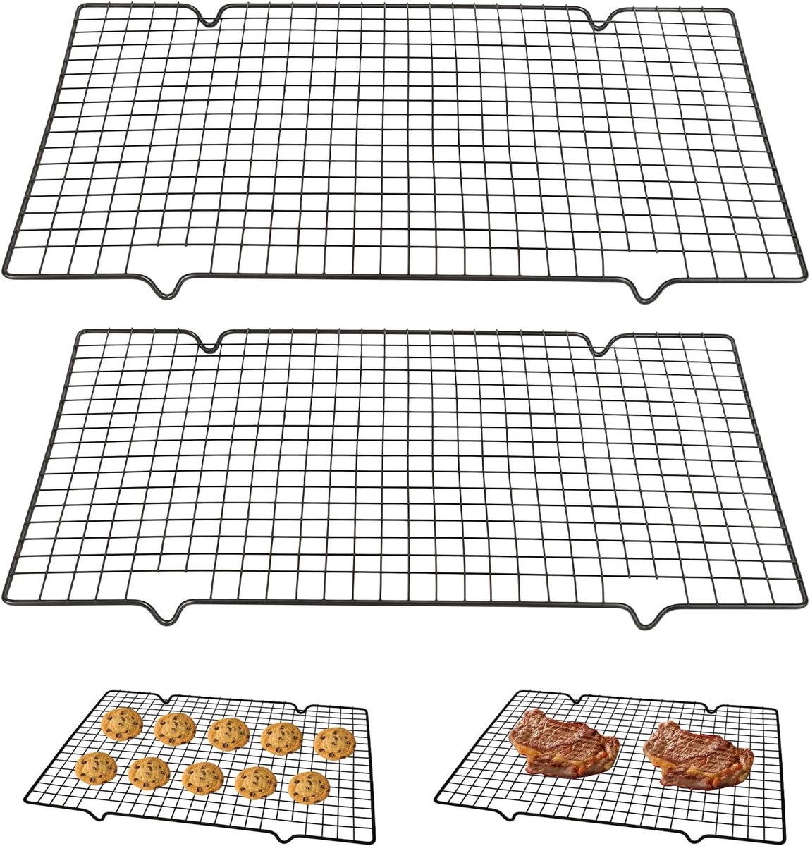 SnelShoppen - 2Pcs Rectangular Cake Grids - RVS Koelroosters 40x25x2cm - Antirust Bakroosters voor Koelen, Bakken, Grillen - Geschikt voor Vaatwasser