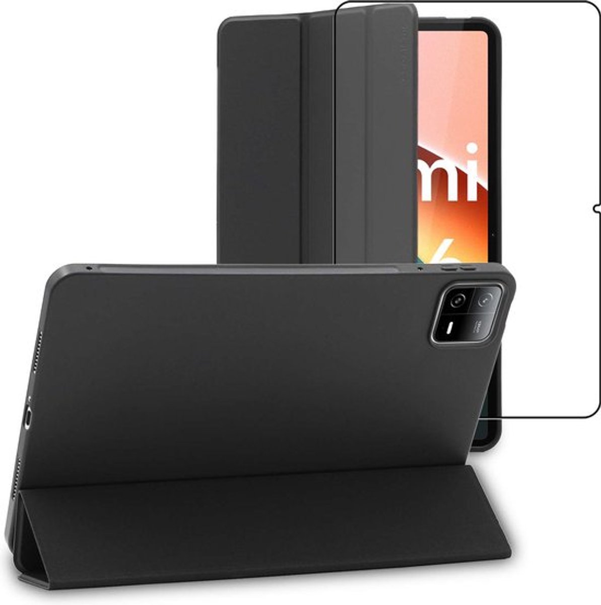 ebestStar - Hoes geschikt voor Xiaomi Pad 6, Pad 6 Pro, Slimme Hoes met Magnetische Flip Bescherming, Siliconen, Zwart + Gehard Glas