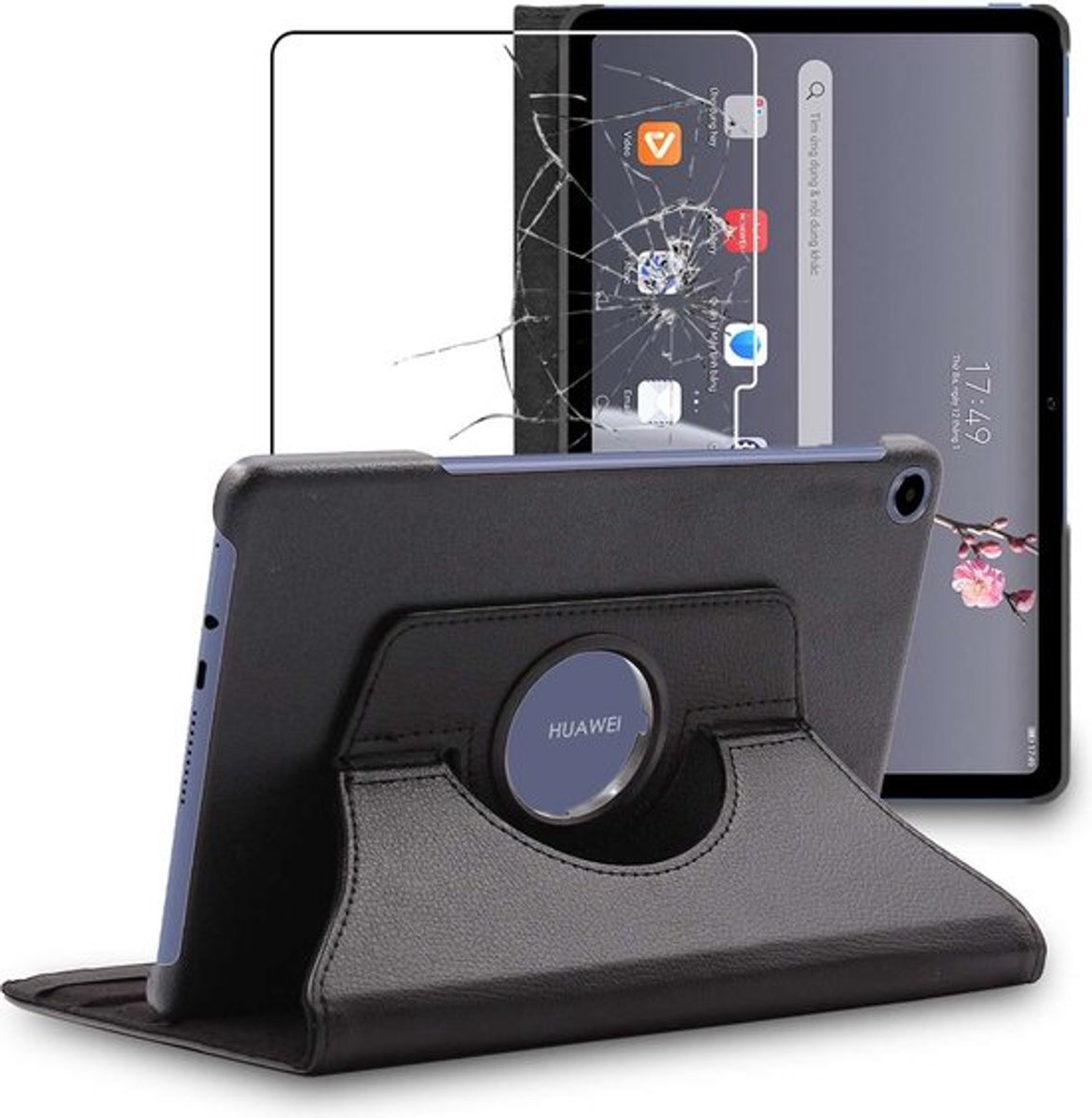 ebestStar - Hoes geschikt voor Huawei MatePad T 10, T 10S, Roterende Etui, Case, 360° Draaibaar hoesje, Zwart + Gehard Glas