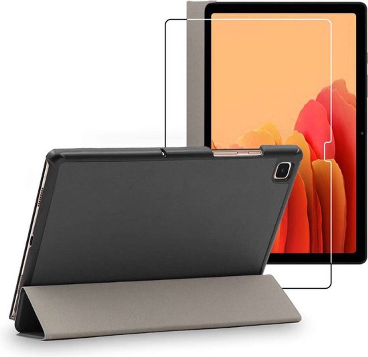 ebestStar - Hoes geschikt voor Samsung Galaxy Tab A7 10.4 T505 (2022, 2020), Slanke Design PU Lederen Etui, Automatische Slaap/Wake, SmartCase hoesje, Grijs + Gehard Glas
