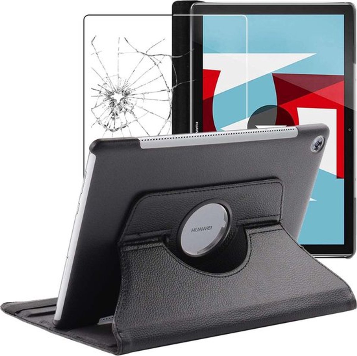ebestStar - Hoes geschikt voor Huawei MediaPad M5 10.8, Roterende Etui, Case, 360° Draaibaar hoesje, Zwart + Gehard Glas