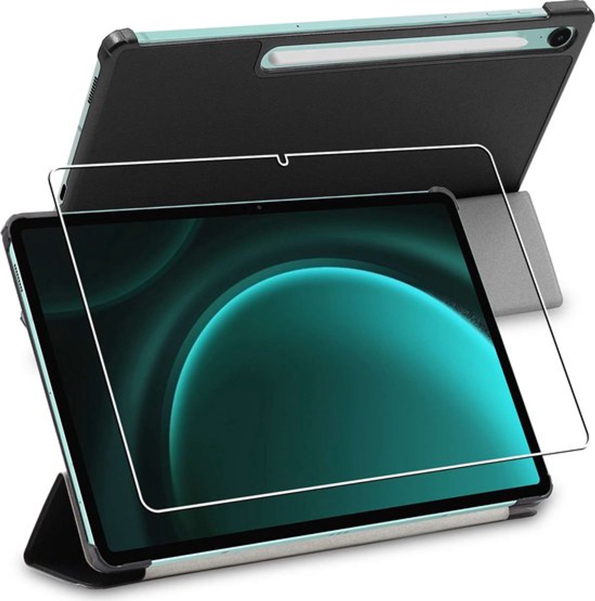 ebestStar - Hoes geschikt voor Samsung Galaxy Tab S9 FE X510N, 5G X516B, Slanke Design PU Lederen Etui, Automatische Slaap/Wake, SmartCase hoesje, Zwart + Gehard Glas