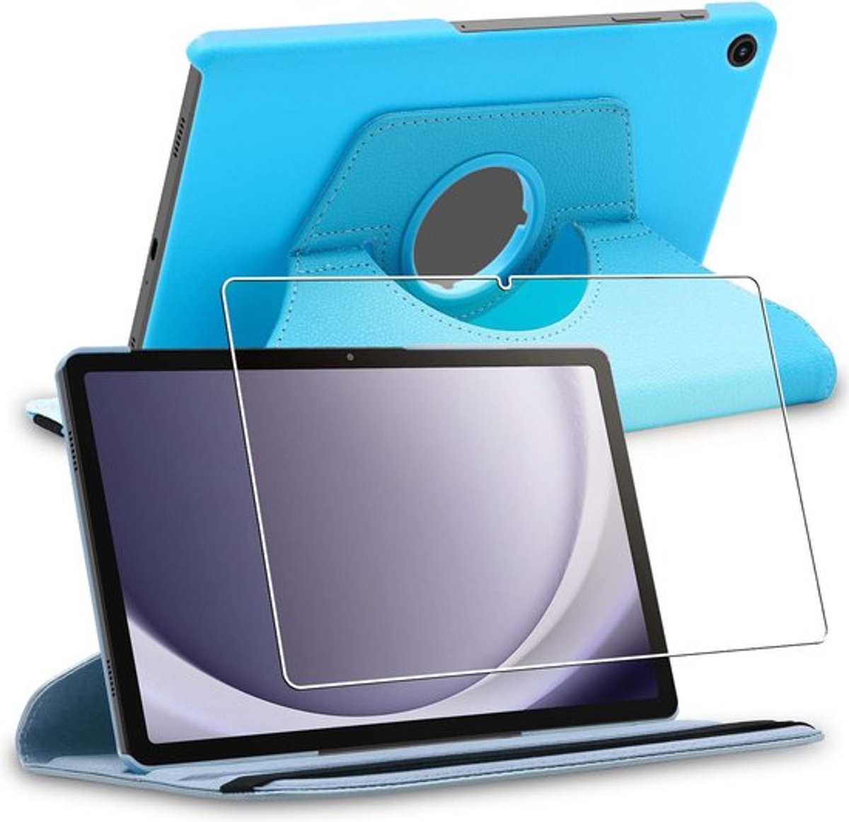 ebestStar - Hoes geschikt voor Samsung Galaxy Tab A9+ (2023) SM-X210, Roterende Etui, Case, 360° Draaibaar hoesje, Blauw + Gehard Glas