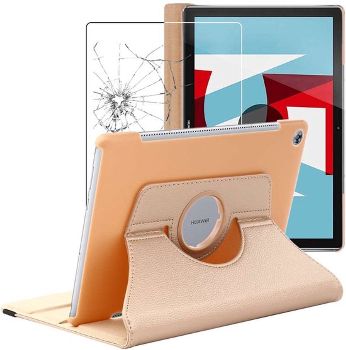 ebestStar - Hoes geschikt voor Huawei MediaPad M5 10.8, Roterende Etui, Case, 360° Draaibaar hoesje, Goud + Gehard Glas