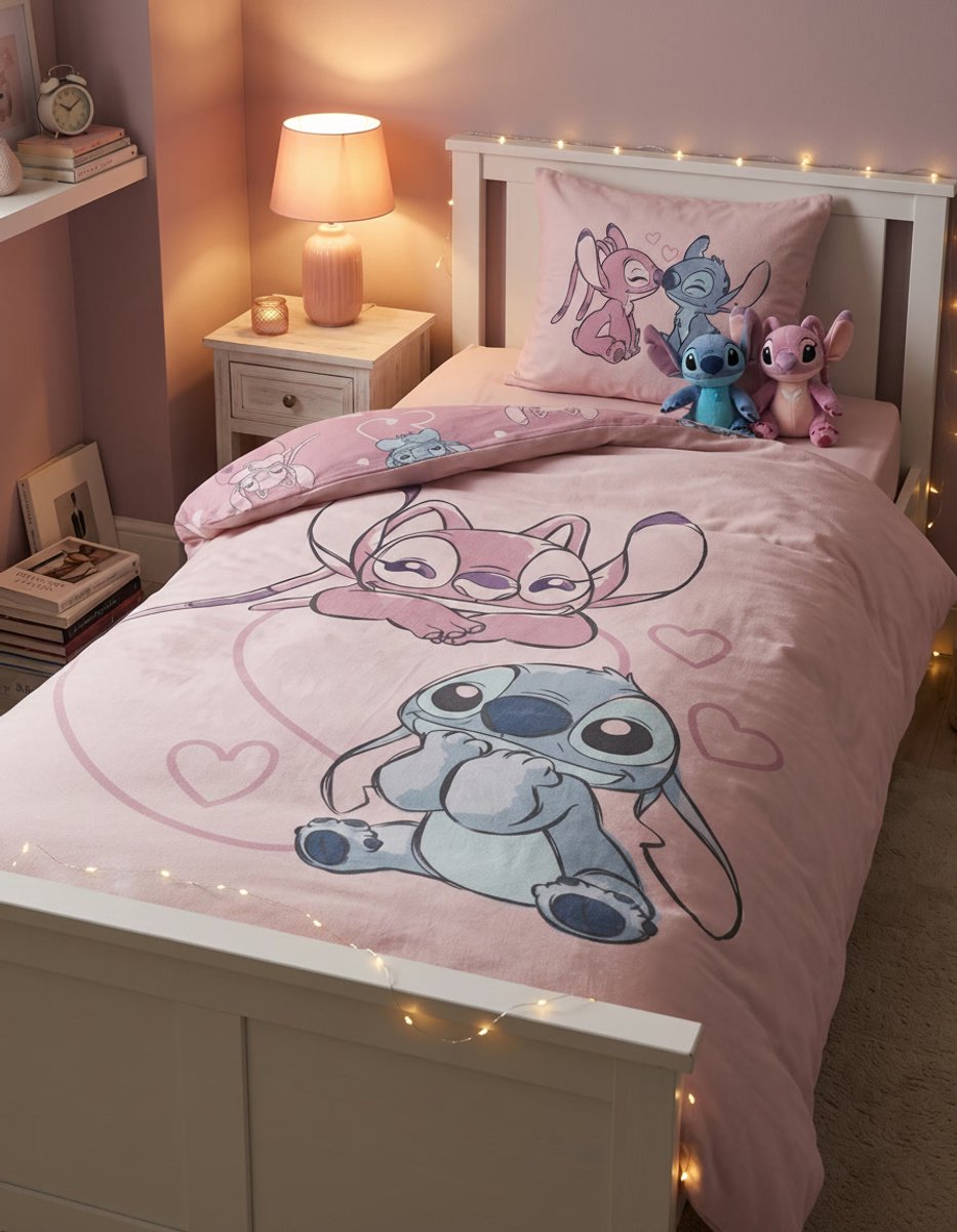 Disney Lilo & Stitch Dekbedovertrek - Eenpersoons - 140 x 200 cm + 65 x 65 cm - Polyester Flanel