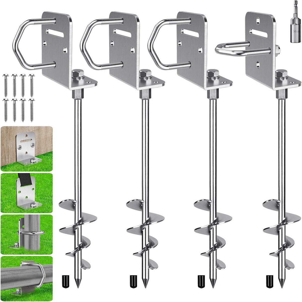 SnelShoppen - 50cm Grondanker, 4 Stuks Trampoline Stake, Stormbestendig Aardspijker met Spiraal, Ideaal voor Tuin, Camping, Carport en Fencing