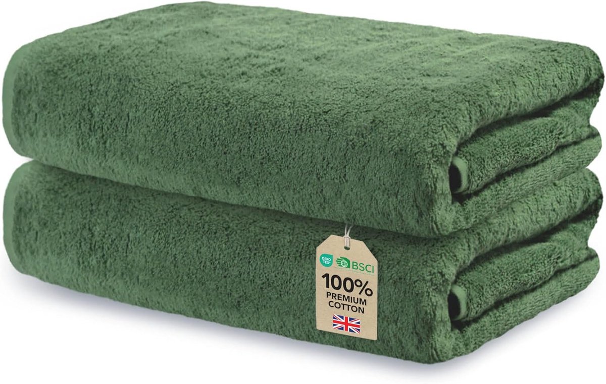 SnelShoppen - Set van 2 Badhanddoeken Pine Green 70x140cm, Grote Maat, 100% Katoen, Ultra Absorberend, OEKO-TEX Gecertificeerd, Perfect voor Thuis of
