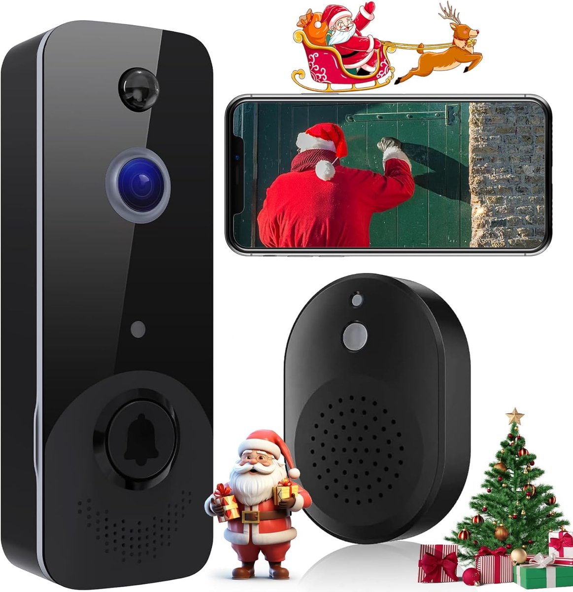 SnelShoppen - Draadloze Deurbel met Camera, HD 1080P, PIR Bewegingsdetectie, Twee-Weg Audio, Nachtzicht, 166° Hoek, Ideaal voor Thuis en Kantoor