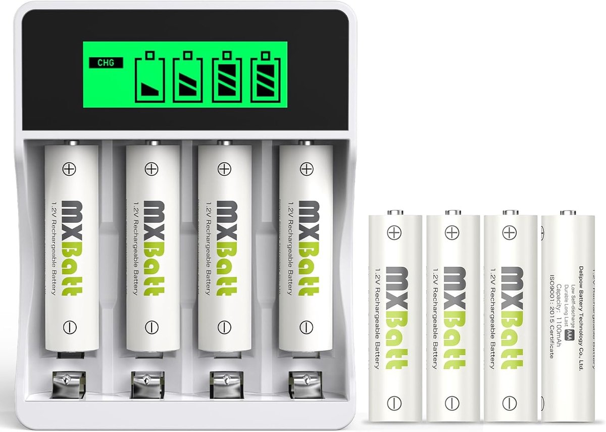 SnelShoppen - Oplaadbare AAA Batterijen 8 Stuks 1100mAh 1.2V met Snellader en LCD Scherm | Hoge Capaciteit, 1200 Cycli voor Afstandsbedieningen, Wandk