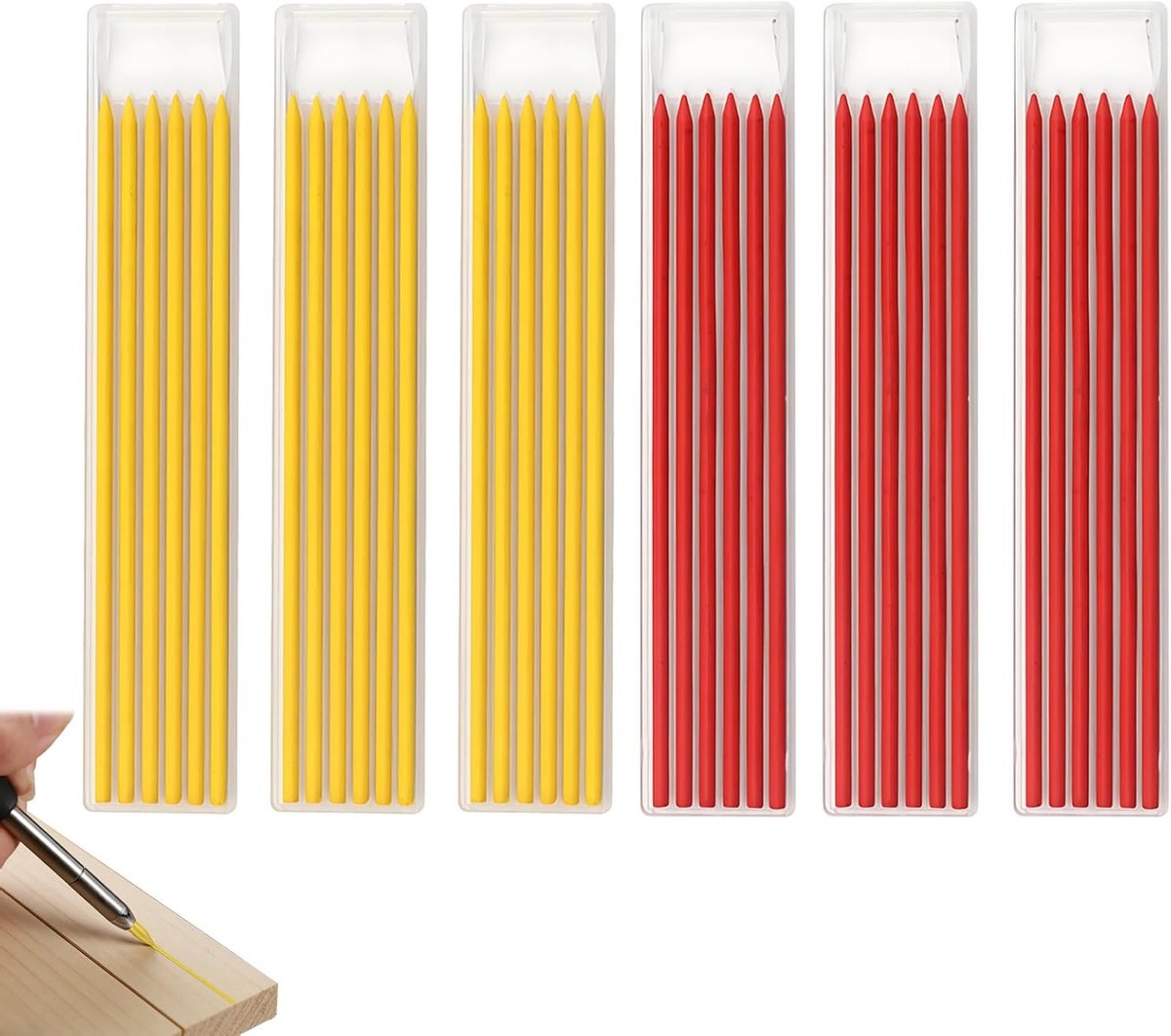 Timmerman potlood vullingen - Grafiet navullingen - Houtbewerking Markeren - Duurzaam en breukbestendig - 36 stuks - Geel en rood
