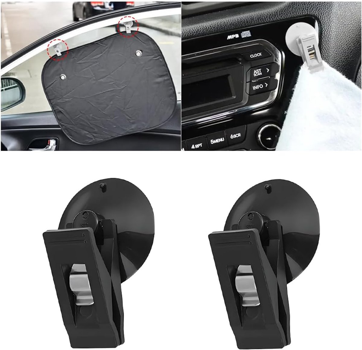 SnelShoppen - Set van 4 Auto Zuignap Clip, Zuignap Klem Parkeerkaart Houder, Auto Ticket Houder Zuignap Klem, Herbruikbare Klem met Zuignap voor Auto