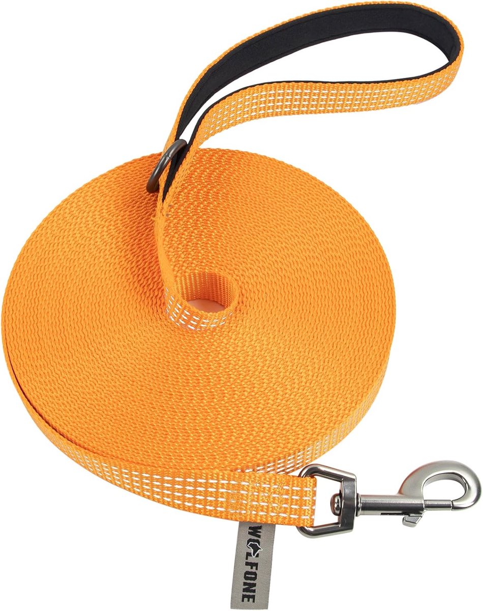 SnelShoppen - 10m Lange Hondenlijn Reflecterend Nylon Met Gewatteerde Handgreep - Sterke Trainingslijn Voor Buiten, Veiligheid, Comfort, Voor Grote Ho