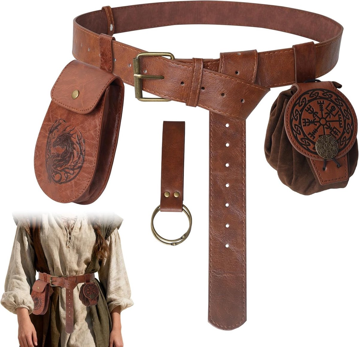 Set van 4 Middeleeuwse Riemen met Rugtas - Kledingaccessoires voor Tovenaars, Heksen en Renaissance Feesten