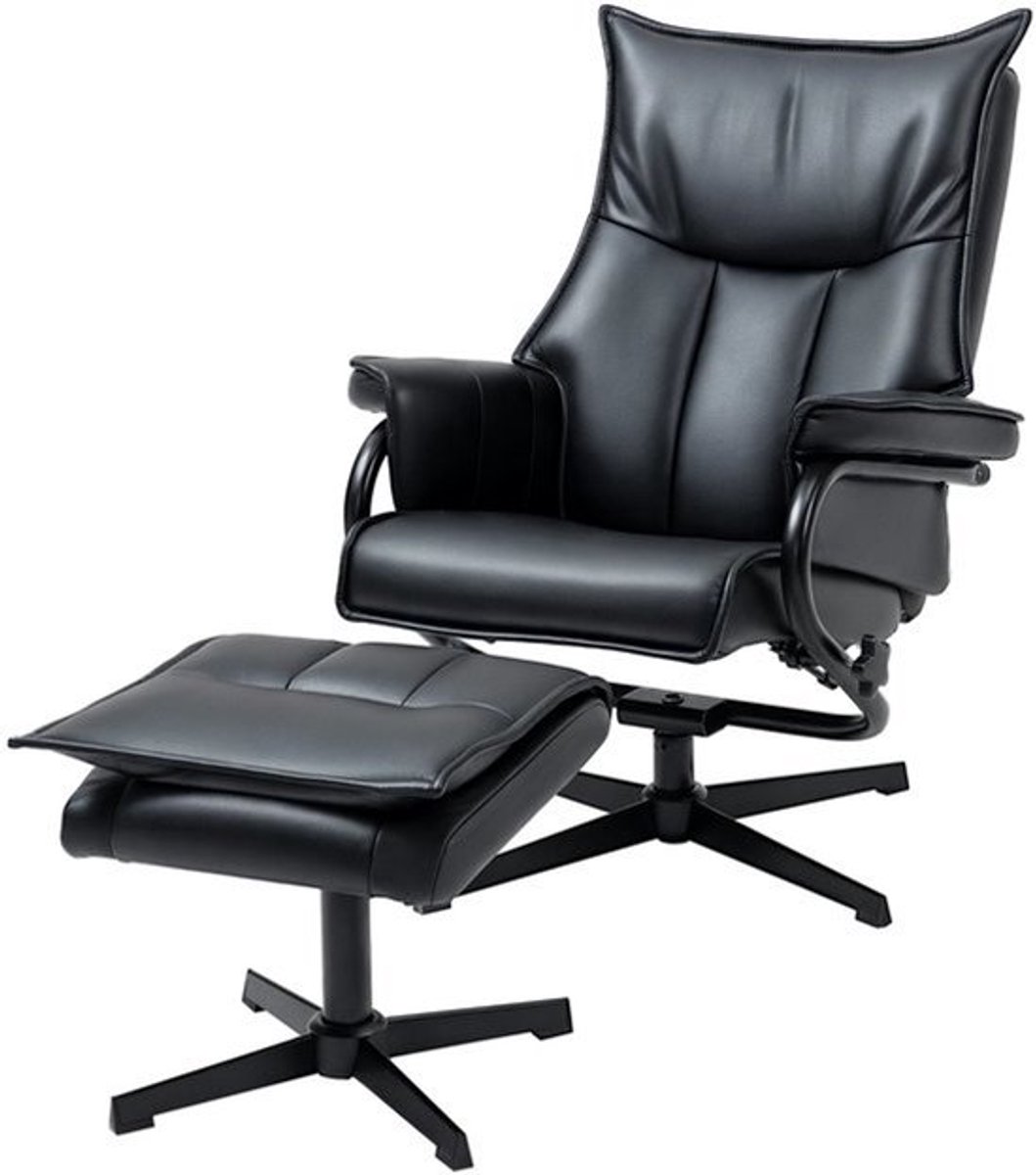 Draaifauteuil – Relaxstoel – Loungestoel – Fauteuil Met Voetenbank – Zwarte Fauteuil – 360