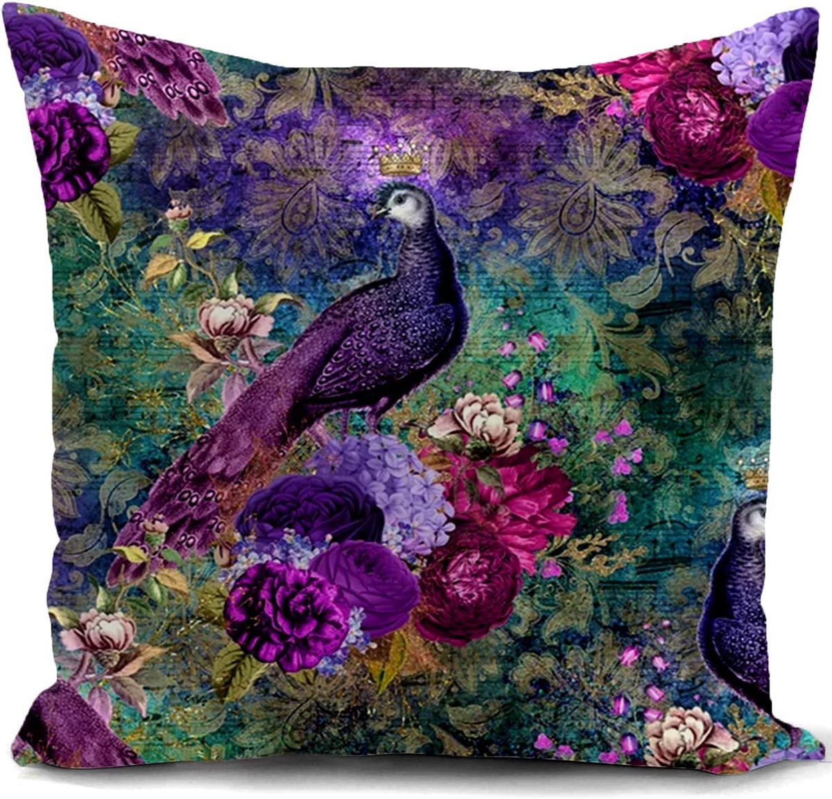 SnelShoppen - Paarse Kussenhoes Pauw Design Dubbelzijdig 40x40cm - Decoratie voor Woonkamer, Tuin, Sofa, Bed, Camping, Feest, Luxe Kussens