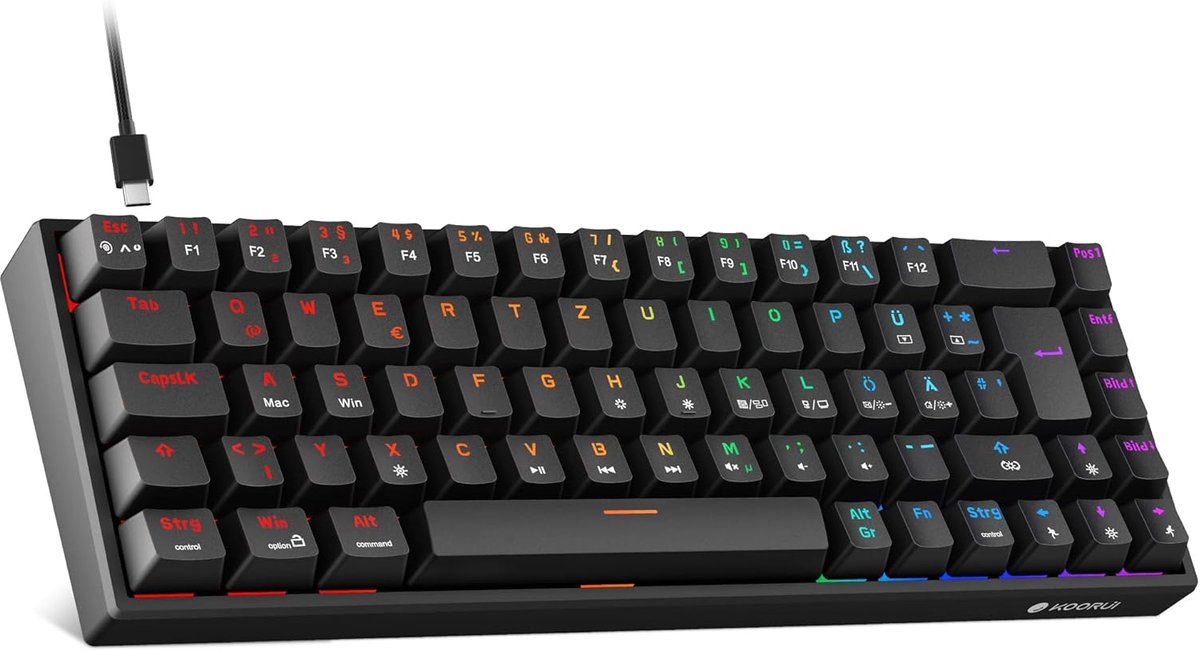 SnelShoppen - Mechanisch Gaming Toetsenbord 60% - 68 Toetsen QWERTZ - USB - Rood Switch - Multicolor Verlichting - Compact Design voor Windows, MacOS,