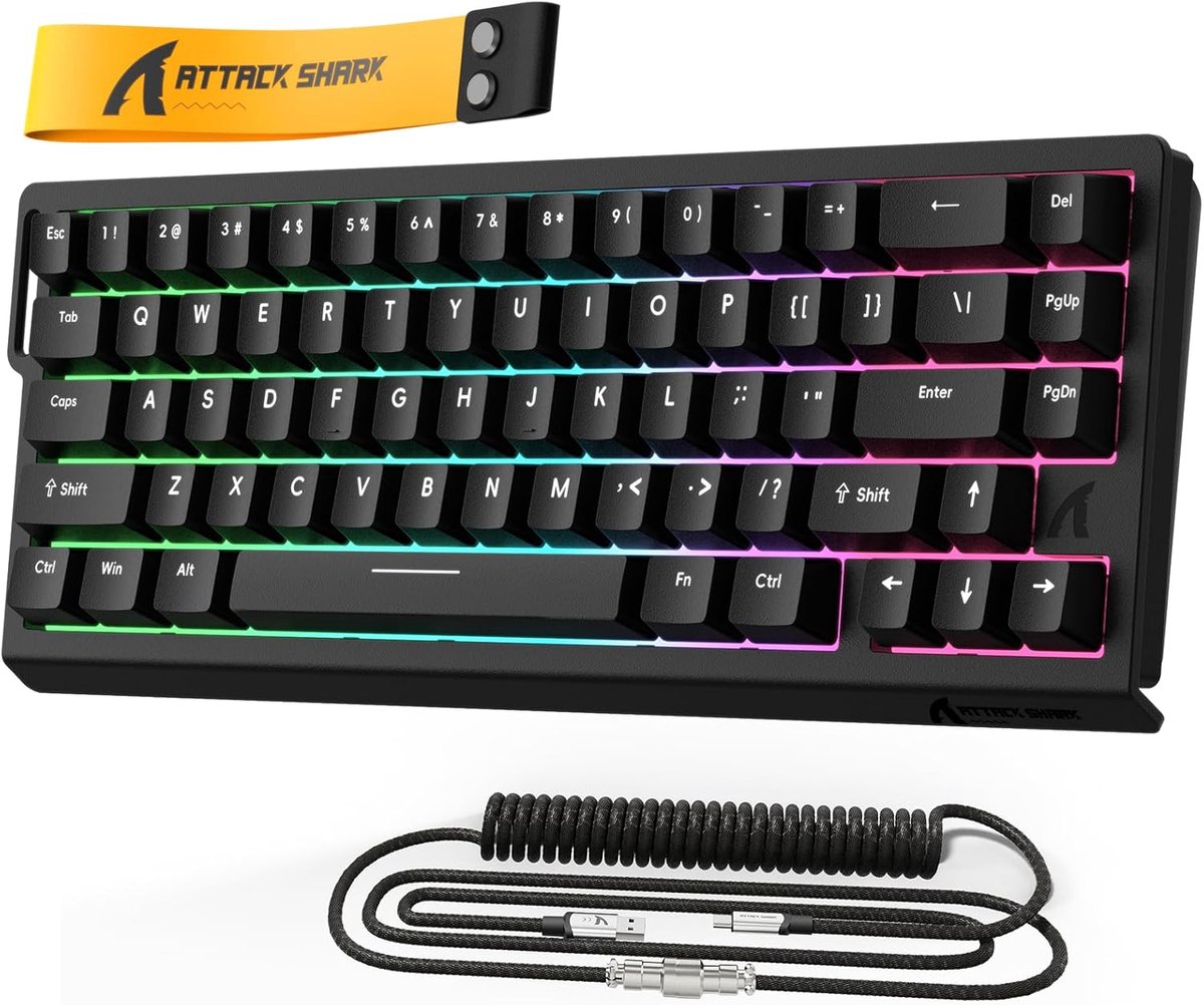 SnelShoppen - Gaming Toetsenbord 60% met RGB, 8000Hz en Coiled Kabel - Mechanisch Toetsenbord met Magnetische Switches, PBT Toetsen voor Snelle Actie
