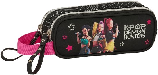 K-Pop Demon Hunters Double Trousse - Trousse Energy - Safta Kpop - Noir. 21x8x6 cm.