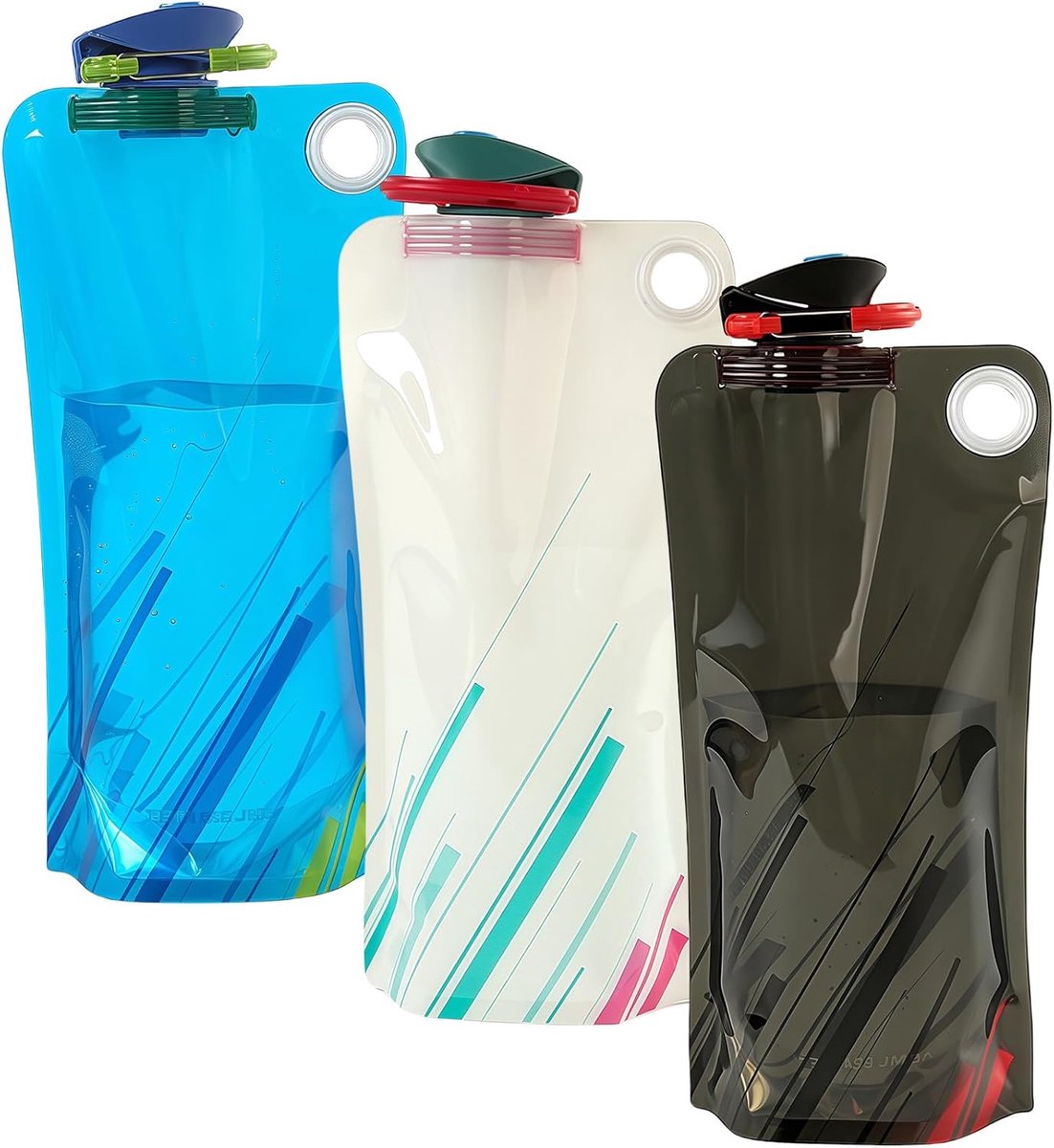 SnelShoppen - 3 Stuks Opvouwbare Drinkfles 1000 ml - Herbruikbare Waterfles - BPA-vrij - Flexibele Drinkzak met Clip - Ideaal voor Festival, Wandelen,