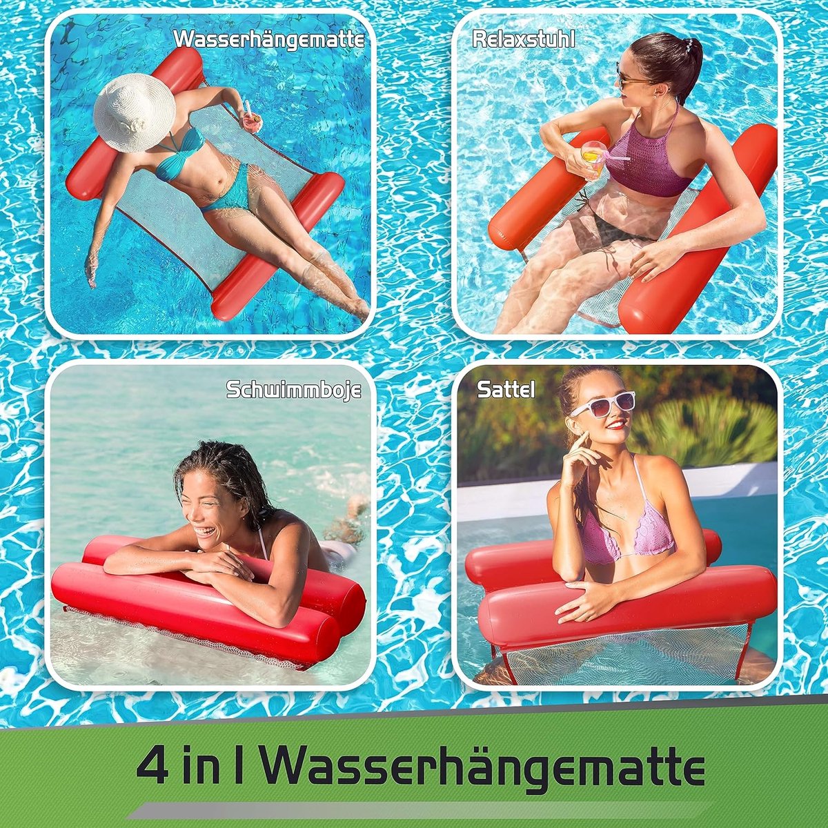 SnelShoppen - Opblaasbare Water Hammock, Luchtmatras met 2 Luchtkamers en Nylon Net voor Zwembad, Drijvende Watermat, Ontspan Lounger voor Volwassenen