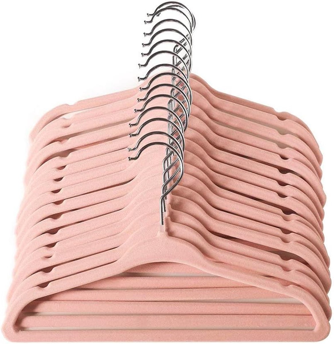 SnelShoppen - Baby Kleding Hangers met Velvet voor Pasgeborenen, 28 cm, Kindermaat, 360° Draaiend, Ultra-Dunne en Antislip Ontwerp, 15 Stuks, Lichtroz