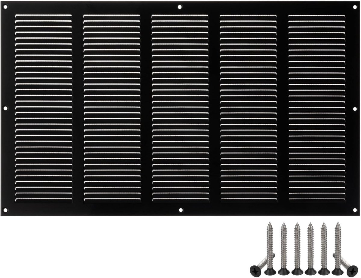 SnelShoppen - Ventilatierooster 500x300 mm - Metalen Grille met Insectenbescherming - Geschikt voor Binnen en Buiten - Drainrooster Zwart