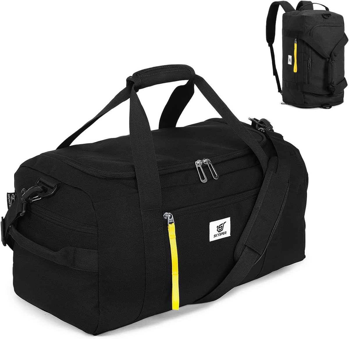 SnelShoppen - 40L Sporttas met Schoencompartiment, Waterdichte Sporttas voor Mannen en Vrouwen, Zwart, Ideaal voor Sport, Reizen en Uitjes
