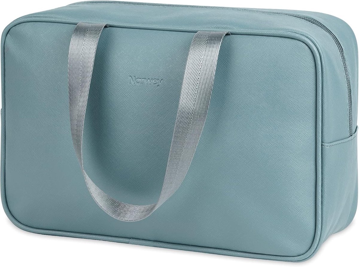 SnelShoppen - Grote Toilettas - Reis Cosmetica Organizer voor Vrouwen - Grijs Blauw - Met Hoofdvak en 3 Vakjes - Ideaal voor Make-up, Toiletten en Rei