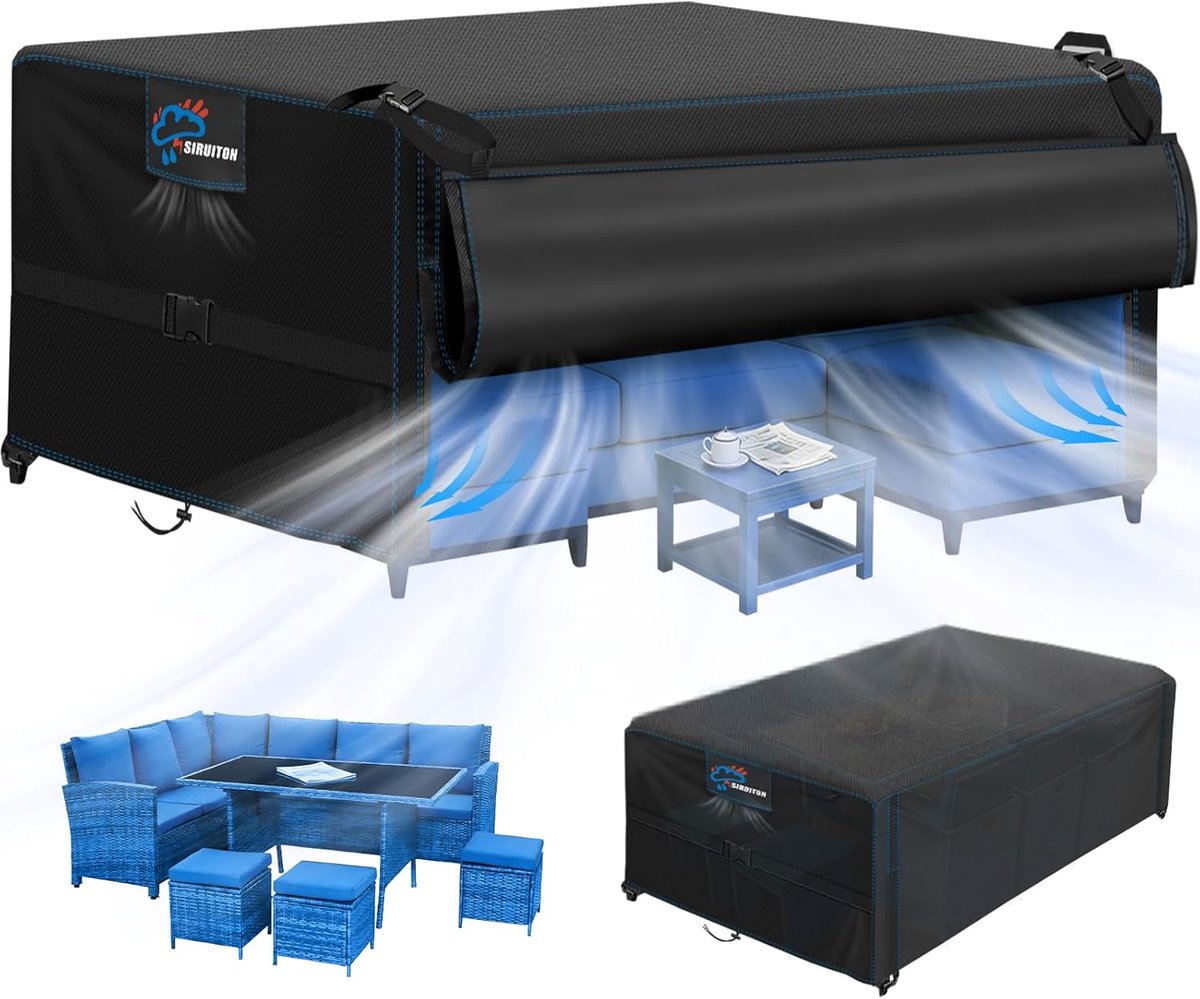 SnelShoppen - Tuinmeubilair Covers 250x250x90 cm Waterdicht Heavy Duty Tear-Resistant 420D Tuinset Bescherming met Rits, Windproof en UV Bestendig