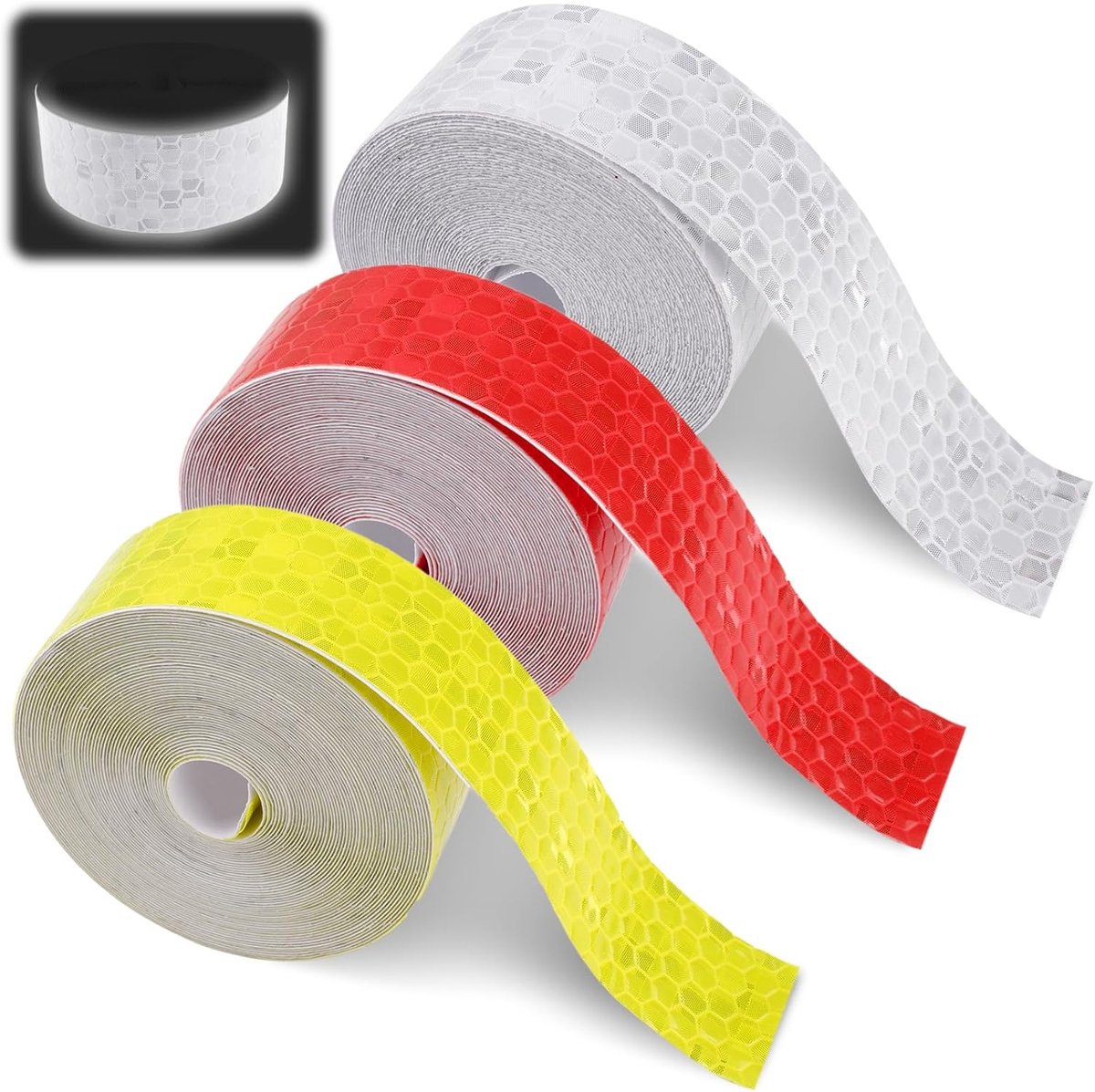 SnelShoppen - 3 Rollen Reflecterende Tape, Zelfklevend, 2 x 500cm, PVC Reflector Stickers voor Thuisveiligheid, Straatmarkering, Kledingmarkering, Duu