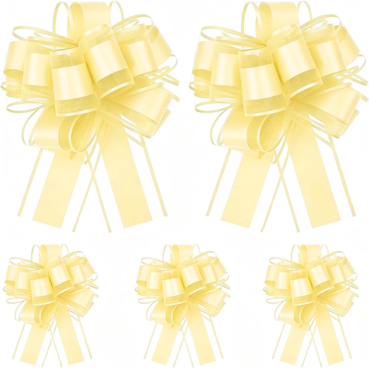 SnelShoppen - 5 Stuks Gele Cadeau Strikken voor Cadeauverpakking, 15cm Grote Trekstrikken voor Bruiloft, Verjaardag, Mandjes, Kerst en Decoratie