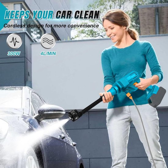 SnelShoppen - Draadloze Hogedrukreiniger 18V voor Tuin, Auto en Outdoor Schoonmaak - Professionele Accu Hogedrukspuit met Multifunctionele Nozzles - C van Snelshoppen — afbeelding 2