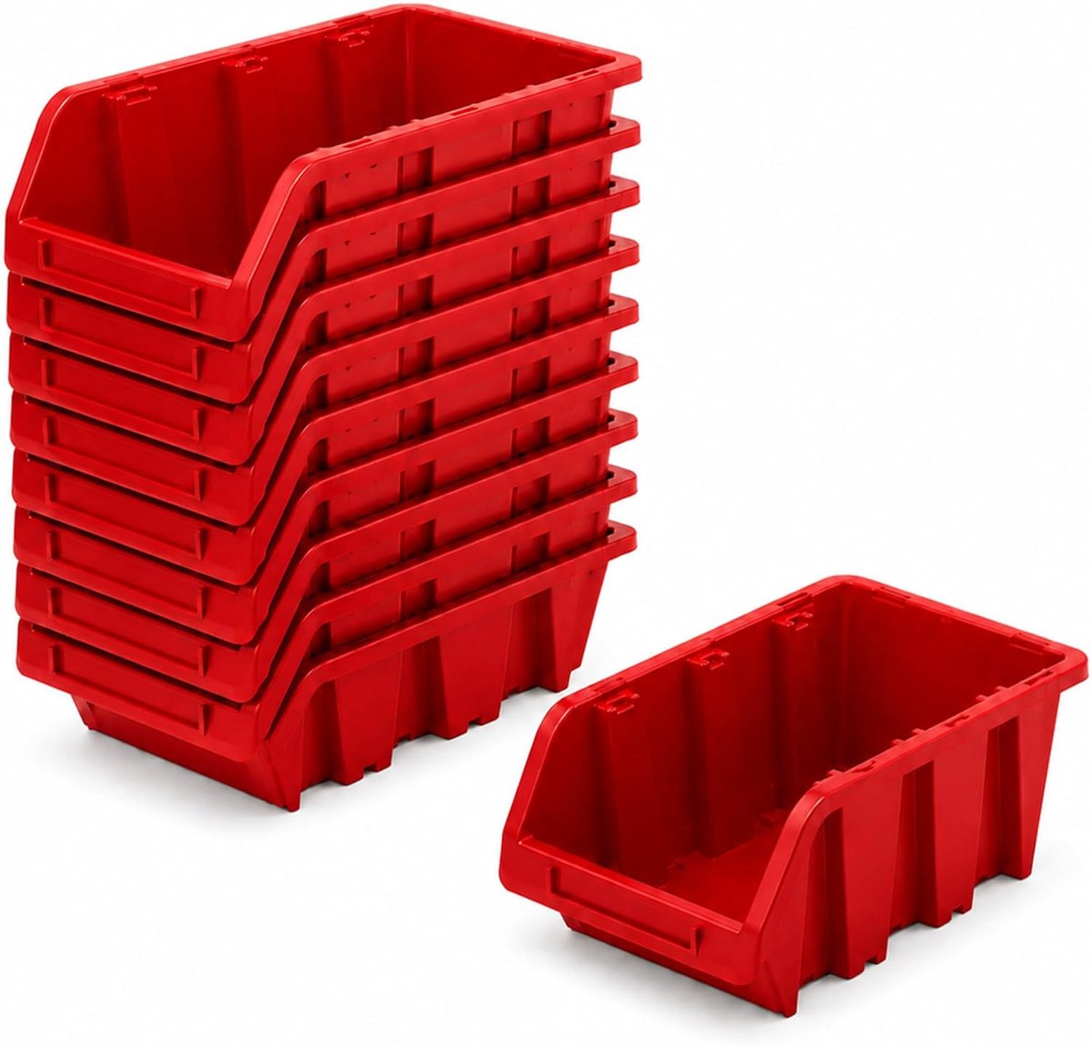 SnelShoppen - Set van 10 PP Plastic Stapelboxen - Opbergdozen voor Gereedschap - Rood - 230 x 160 mm - Ideaal voor Werkplaats en Thuis