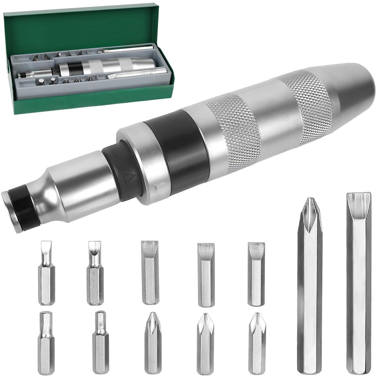 SnelShoppen - 13-delige Impact Schroevendraaierset, Stubborn Screw Remover, Roestige Schroeven Verwijderaar, Chrome Vanadium Staal, Compacte Opbergcas