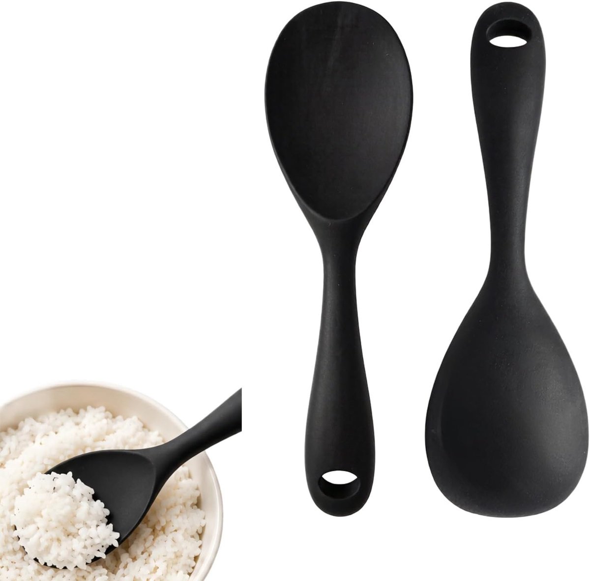 SnelShoppen - Siliconen Rijstlepel Set 2 Stuks - Hittebestendige Serveerschep - Anti-aanbak Kooklepel voor Rijstkoker en Aardappelpuree - Flexibel en
