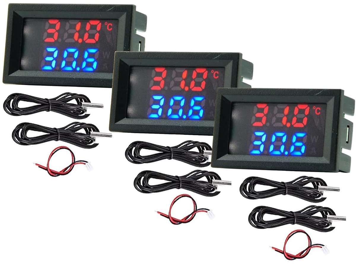 SnelShoppen - Digitale Thermometer 4~30V met Rood + Blauw Dual Display, Waterdichte Metalen Temperatuursensor - Ideaal voor Industrie, Keuken, Tuin en