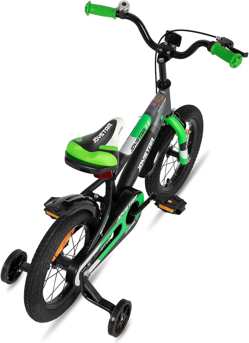 SnelShoppen - 14 Inch Kinderfiets voor Jongens en Meisjes 3-5 Jaar met Stabilisatoren, Groene Kinderfiets, Perfect voor Buiten Avonturen
