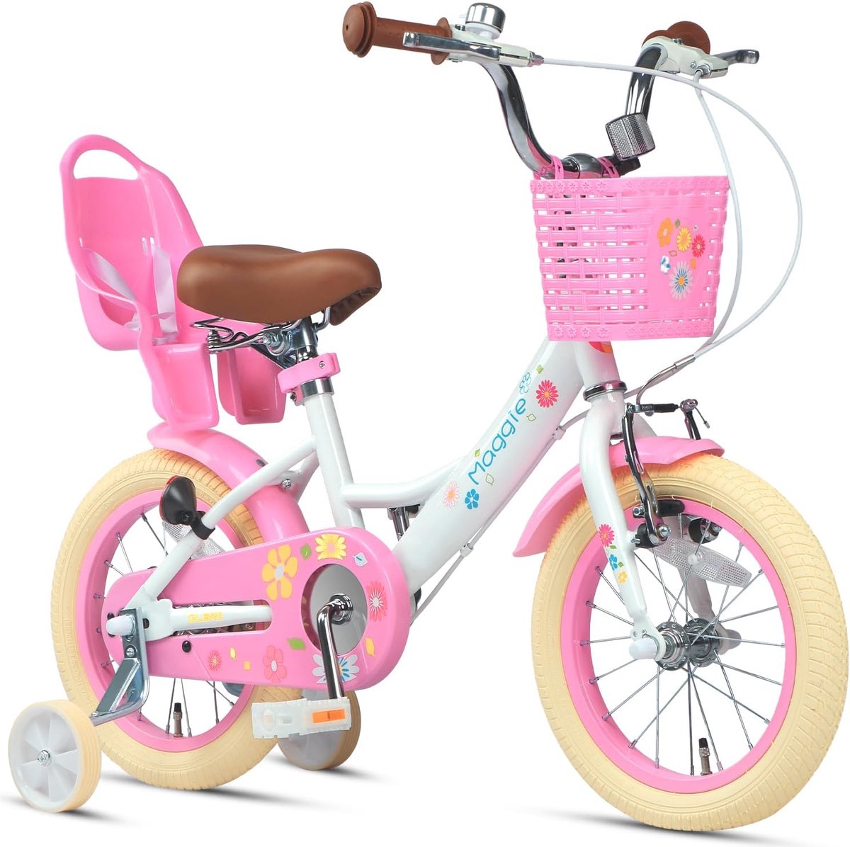 SnelShoppen - Meisjesfiets 12-20 Inch voor Kinderen - Prinsessen Stijl Fiets met Poppenzitje, Mand en Trainingswielen - Verstelbaar en Veilig - Meerde