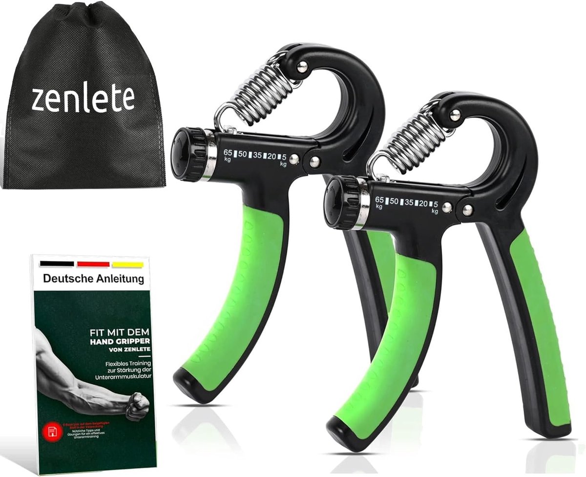 SnelShoppen - Professionele Fitness Handtrainer Set van 2, Instelbare Weerstand 5-65 kg, Vinger- en Onderarmtrainer met Rubber Coating en Gripkracht,
