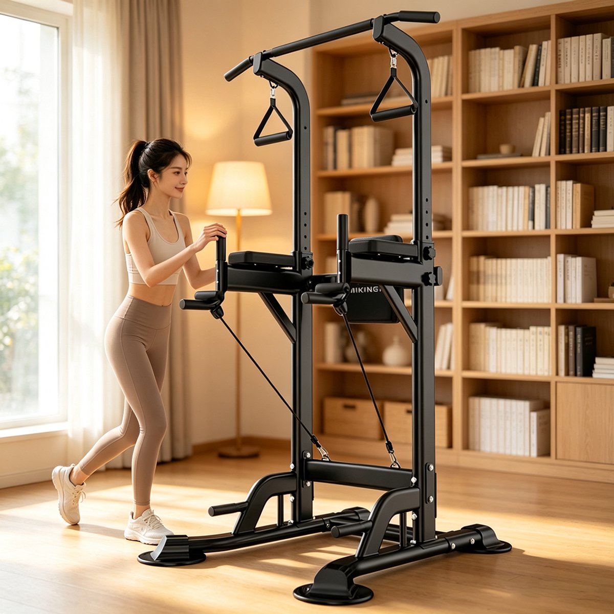 Deze optrekstang met dip-steun is opvouwbaar en compact perfect voor thuisgebruik Hij biedt een complete lichaamstraining voor je armen rug en buikspieren Afmetingen 230*97*90 cm Zwart