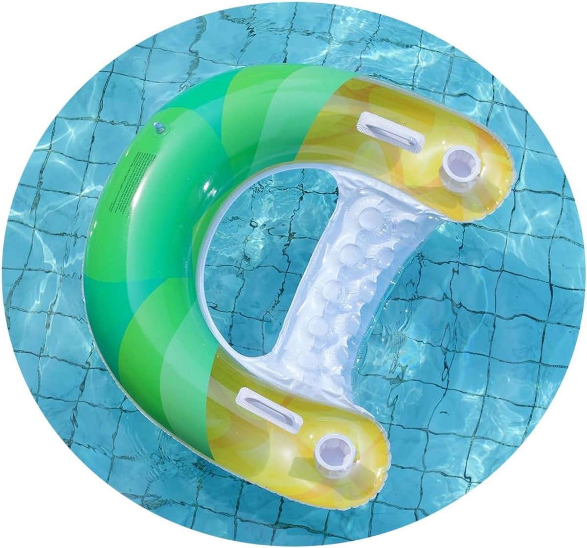 Set van 1 stuk - Opblaasbare zwembadstoel - U-vormige ligstoel voor in het water - Zwembadstoel - Met bekerhouder en armleuningen - Ananaspatroon - Geschikt voor zwembad, meer en strandfeesten - 100*77 cm - Groen + Geel