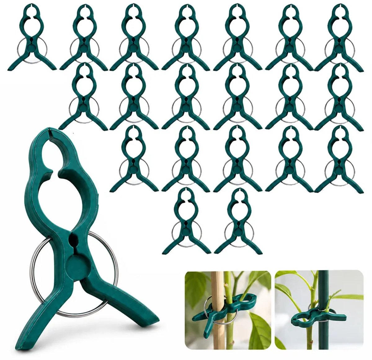 Een set van 20 plantenclips is Geschikt voor tuinen en tomatenrekken. Ze zijn herbruikbaar, stevig en duurzaam en kunnen planten zoals tomaten, klimplanten en bloemen ondersteunen.