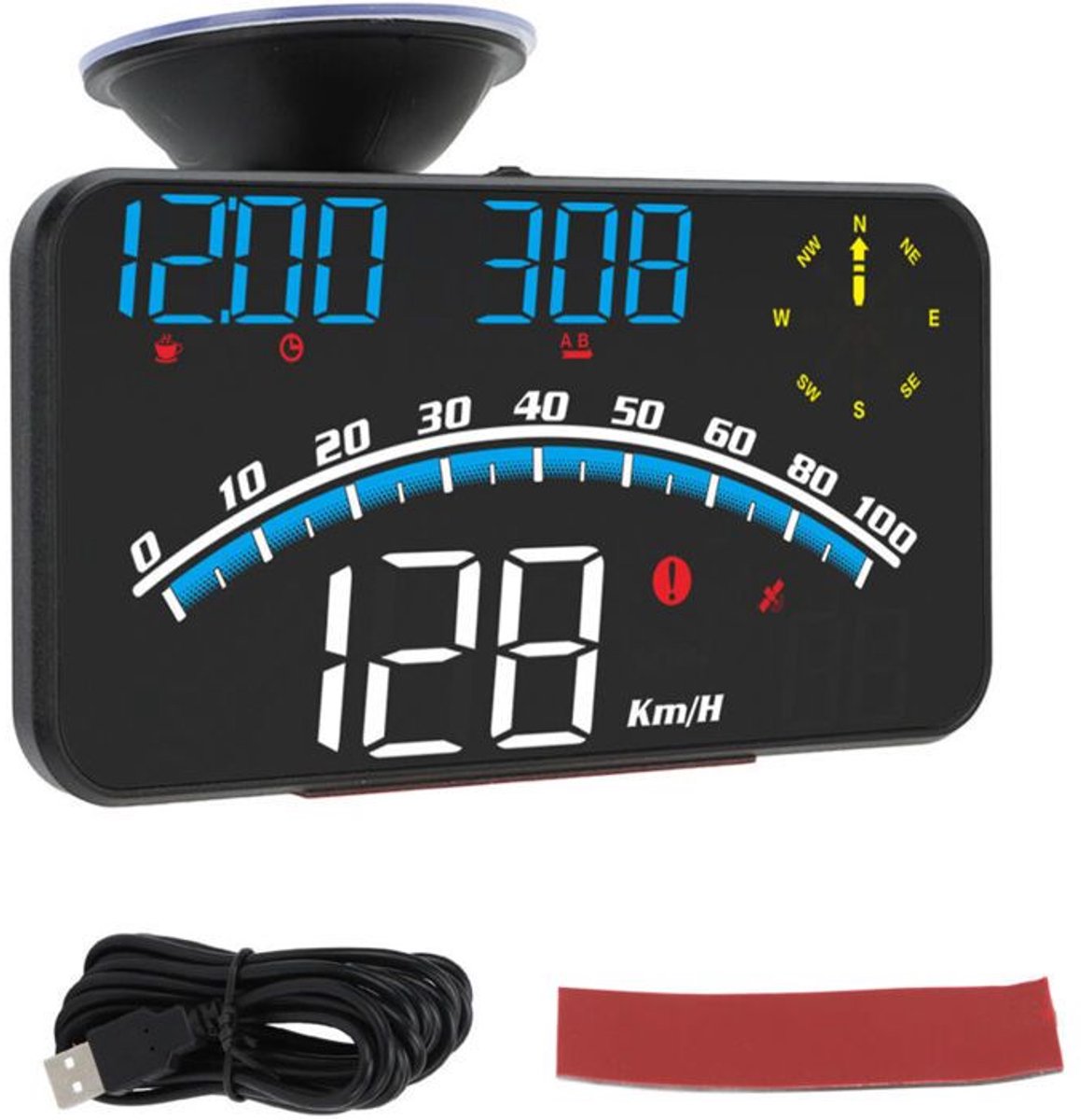Intelligent LED-head-updisplay, high-definition snelheidsalarm, multifunctionele GPS, universele 5V-autosnelheidsmeter, blauw