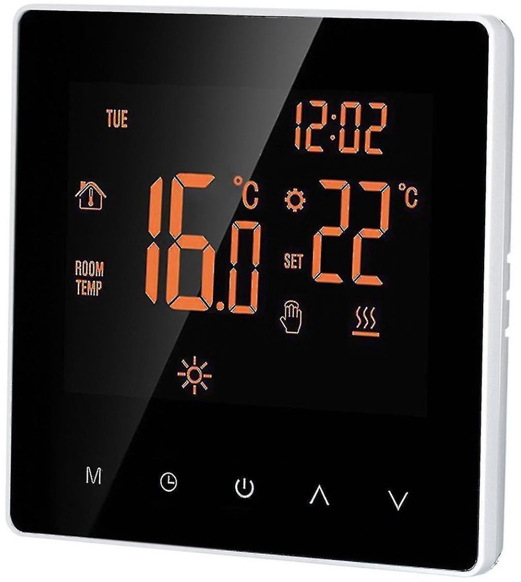 Slimme thermostaat, digitale temperatuurregelaar, bediening via Graffiti-app, touchscreen LCD-scherm
