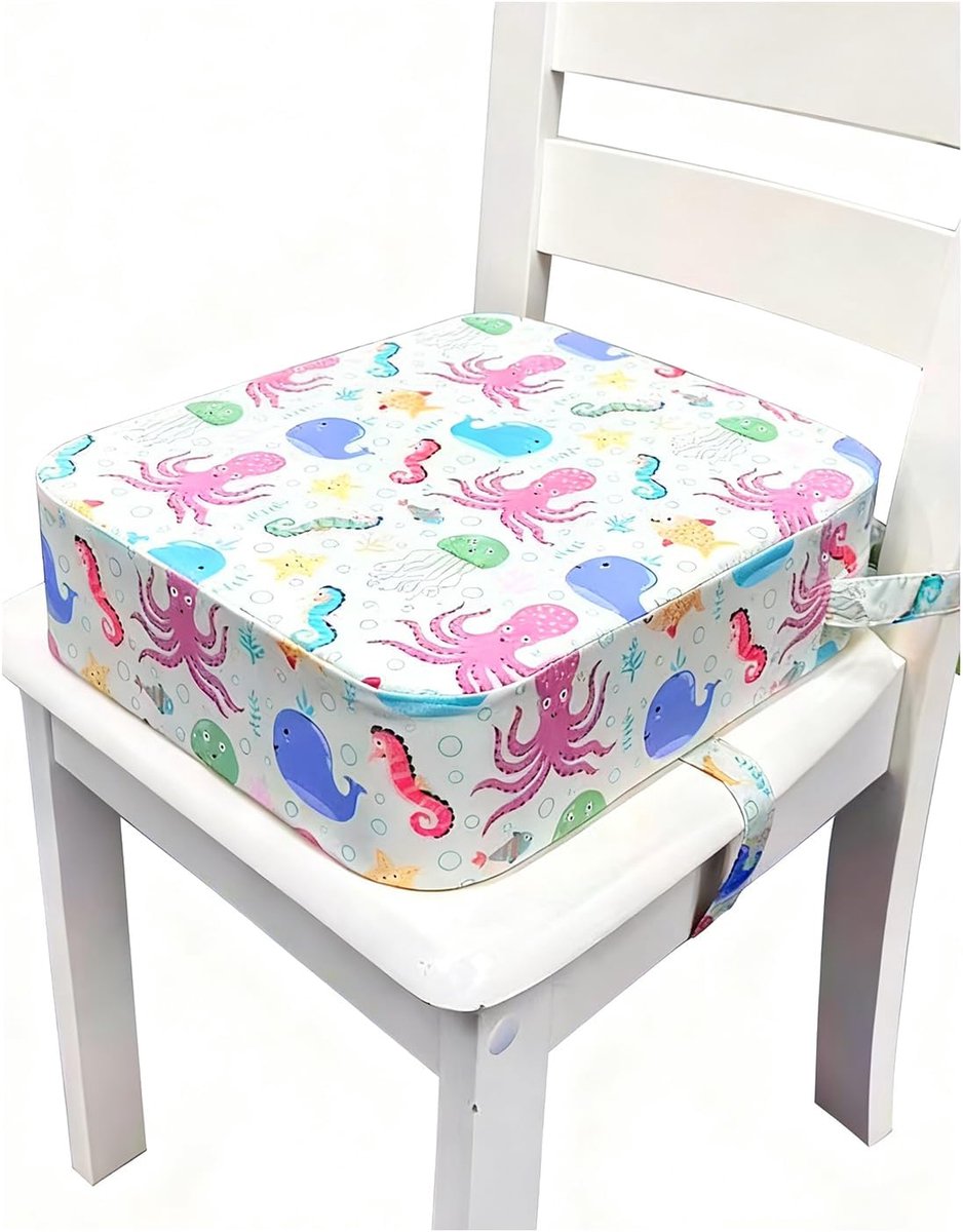 SnelShoppen - Kids Seat Booster Kussen - Hoogwaardige Geheugen Foam - 32 x 36 x 9 cm - Ocean World - Kindvriendelijk - Perfect voor Auto, Eetkamer, Fe