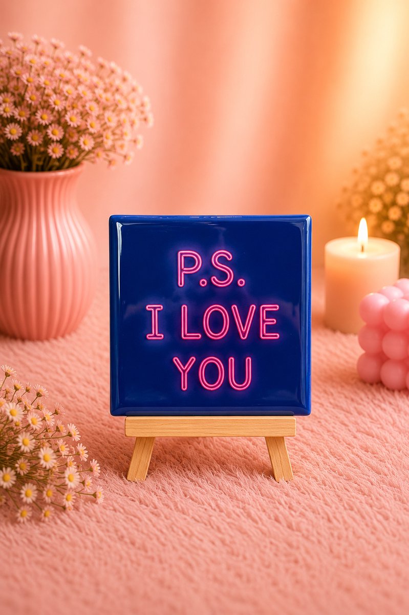 Tegeltje "P.S. I LOVE YOU" | Viva Femme | Tegeltjes met tekst | Decoratie | Wonen | Cadeau | Spreuktegel | Humor