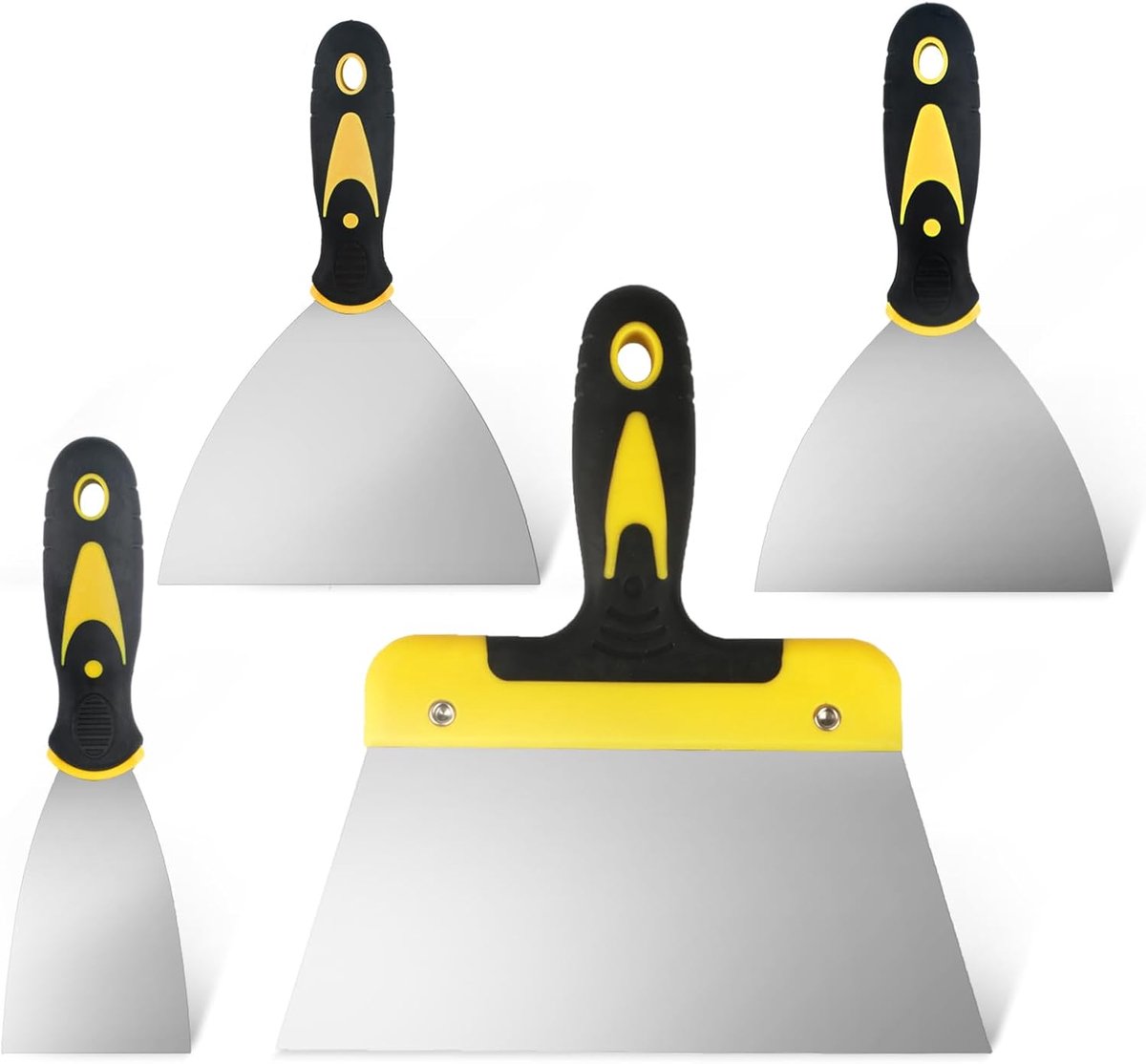 Thijox - 4-delige behangschraperset, verfvuller en plamuurmesjes 2, 4, 6, 8 inch | Roestvrijstalen muurvullers en verfverwijderaars voor DIY decoratie